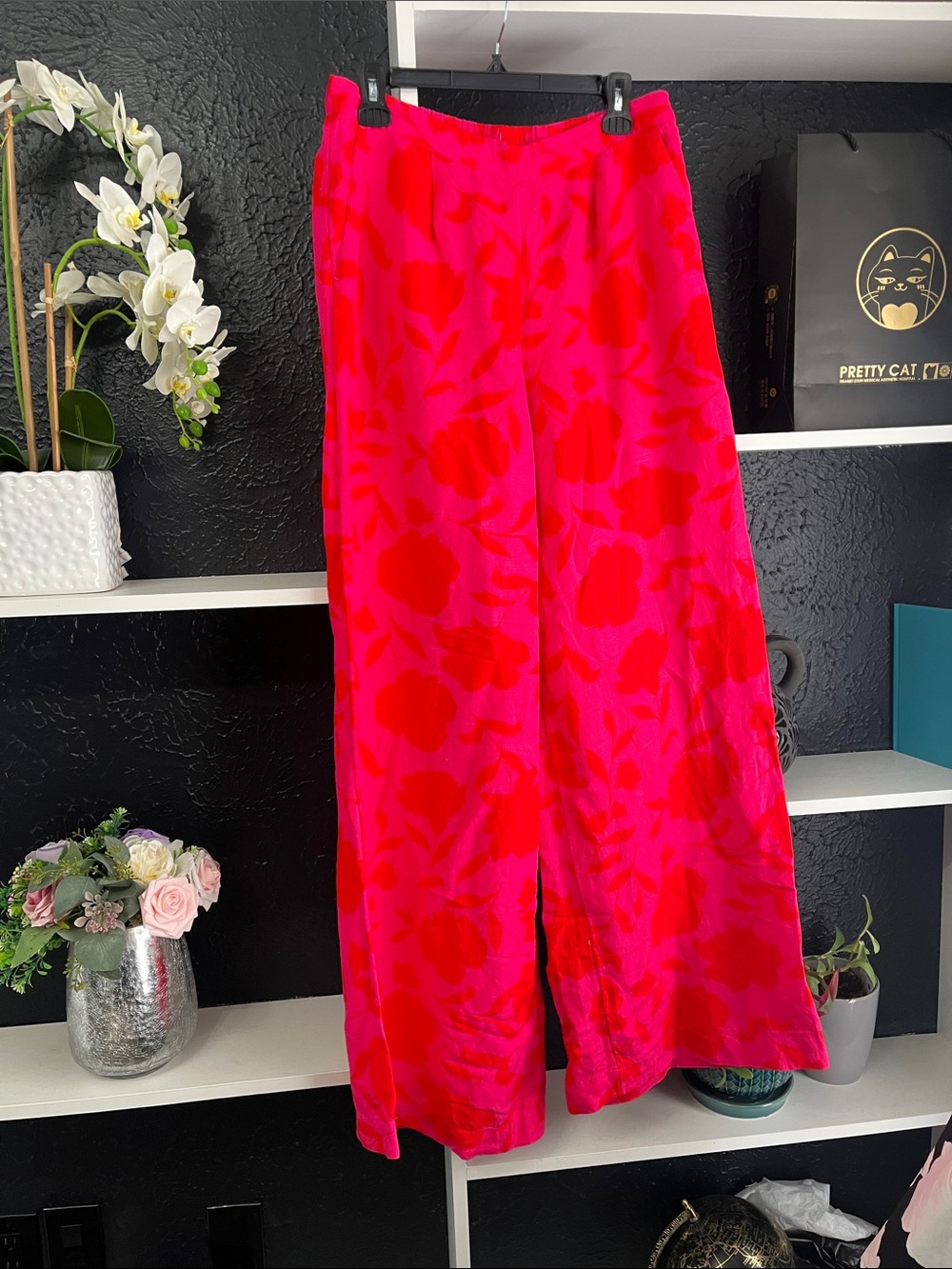 Women’s Floral Straight-Leg Pants in Hot Pink & Red